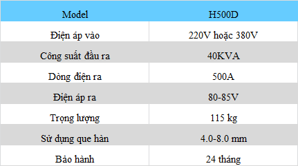 Thông Số Hàn Hồng Ký H500D