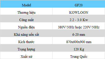 Thông Số Máy Uốn Đai Sắt GF20 Kowloon