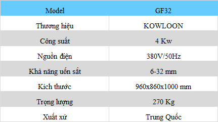 Thông Số Máy Uốn Đai Sắt GF32 Kowloon